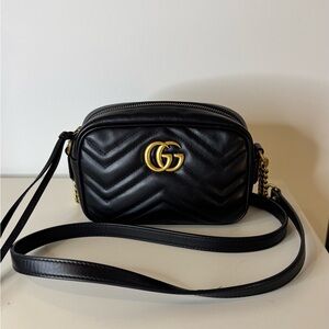 Gucci Marmont Black Leather Crossbody Bag with Gold Accents
